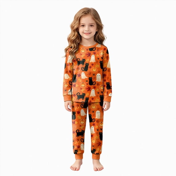 TOWED22 Toddler Girls Boys Halloween Skeleton Pajamas Sets Kids Cute Pumpkin Sleepwear Boys Halloween Ghost 2 Pcs PJS(Orange,4-5 Y)