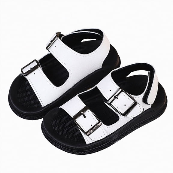 TOWED22 Toddler Girls Boys Sandals Adjustable Straps Kids Sandals Lightweight Non-slip Soft Sole Baby Kids Summer Shoes Beach Pool Outdoor(White,8)