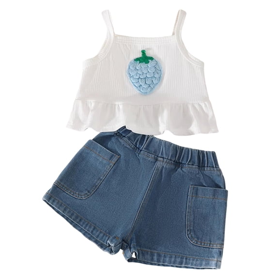TOWED22 Toddler Girls Clothes 1-7Y Summer Outfits 2Pcs Sleeveless Lace Trim Camisole & Casual Shorts Cute Set(Blue,2-3 Y)