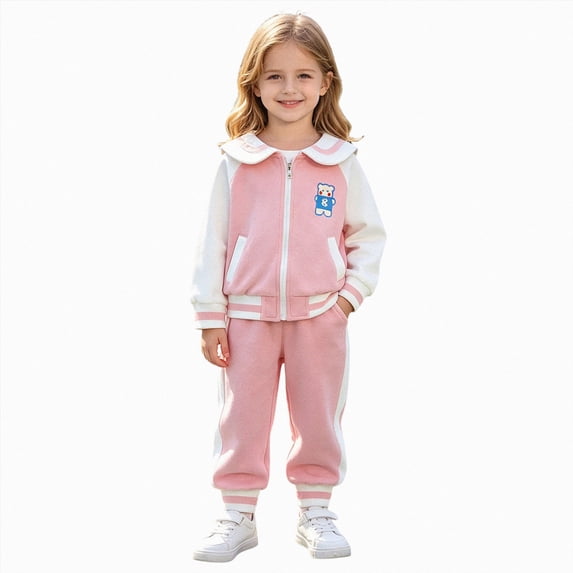 TOWED22 Toddler Girls Clothes 2 Piece Fall Outfits Baby Pullover Sweatshirt & Joggers Pants Set Kids Winter Sweatsuit,Pink,2-3 Y