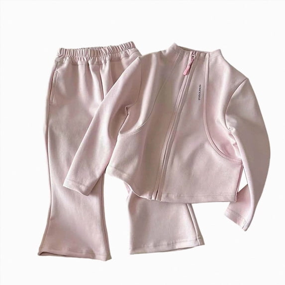 TOWED22 Toddler Girls Clothes Puff Sleeve Smocked Shirt Flare Joggers Pant Outfits for Girl Bell Bottom Kids Girls Clothing Set,Pink,3-4 Y