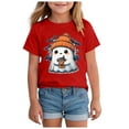thumbnail image 1 of TOWED22 Toddler Girls Halloween Shirt Cute Ghost B00 Tshirt Kids Outfits Short Sleeve Tees Tops,Red,3-4 Y, 1 of 5