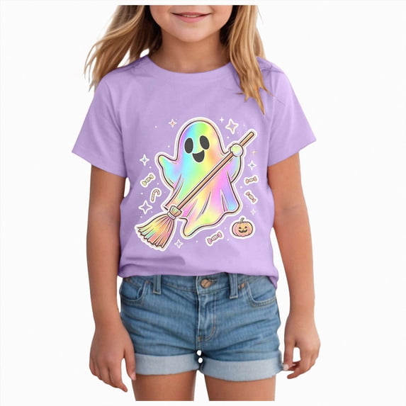 TOWED22 Toddler Girls Halloween Shirt Cute Ghost Tshirt Kids Outfits Spooky Season Short Sleeve Tees Tops