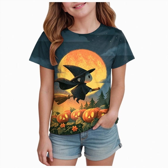 TOWED22 Toddler Girls Halloween Shirts Cute Graphic T-Shirts Kid Spooky Season Outfits Tees Tops,1-2 Y