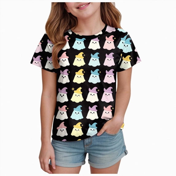 TOWED22 Toddler Girls Halloween Shirts Cute Graphic T-Shirts Kid Spooky Season Outfits Tees Tops,3-4 Y