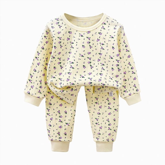 TOWED22 Toddler Girls Pajamas Cotton Kids Cute Graphic 2 Piece Kids Pjs Fall Winter Sleepwear Clothes Set 6-24 Months 2t 3t 4t 5t 6t 7t 8t 9t Children(Beige,2-3 Y)