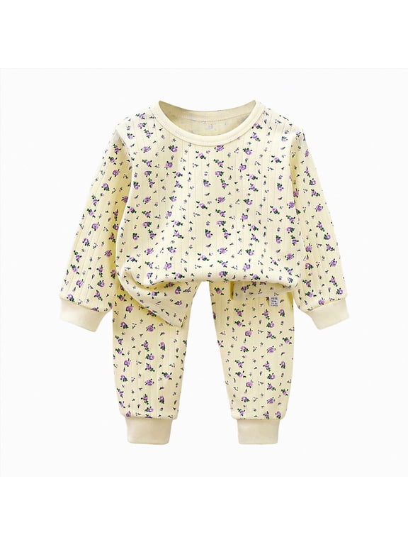 Toddler Girls Pajamas Cotton Kids Cute Graphic 2 Piece Kids Pjs Fall Winter Sleepwear Clothes Set 6-24 Months 2t 3t 4t 5t 6t 7t 8t 9t Children(Beige,2-3 Y)