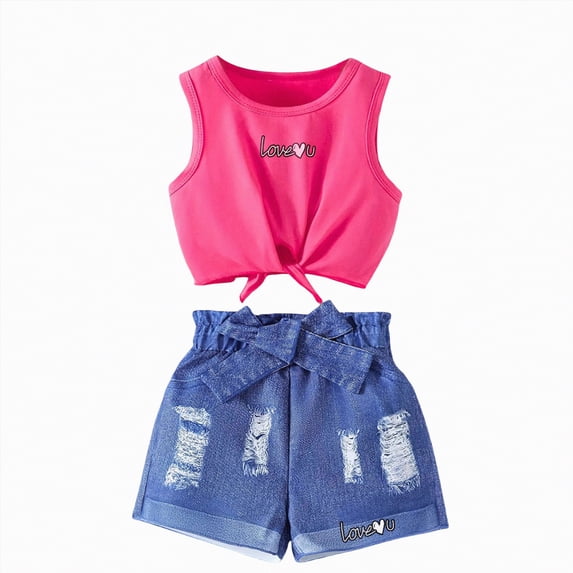 TOWED22 Toddler Girls Summer Fashion Outfits 2 Piece Sleeveless Tank Tops and Casual Shorts Sets Clothing Clothes(Hot Pink,9-10 Y)