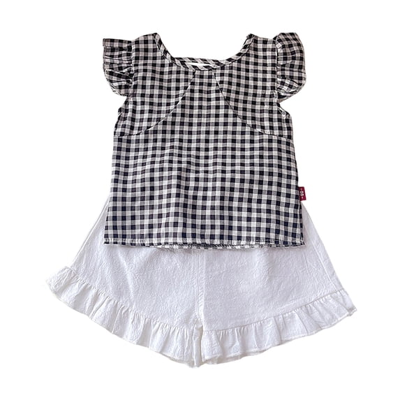 TOWED22 Toddler Girls Summer Outfits 2Pcs Clothes Sleeveless Heart Print Square Neck Cami & Pocket Shorts Baby Girl Set 2-8Y(Black,12-18 M)