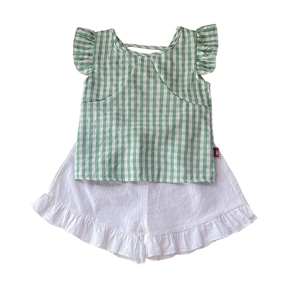 TOWED22 Toddler Girls Summer Outfits 2Pcs Clothes Sleeveless Heart Print Square Neck Cami & Pocket Shorts Baby Girl Set 2-8Y(Green,6-12 M)
