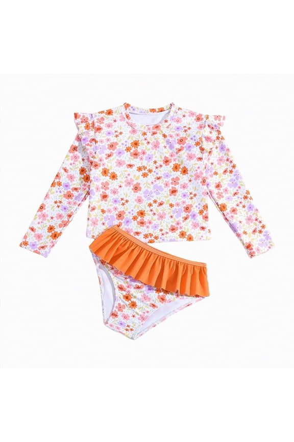 Toddler Girls Swimsuit Rashguard Set Summer Beach Breathable Tankini with UPF 50+ Sun Protection 2-8T Orange,5-6 Y
