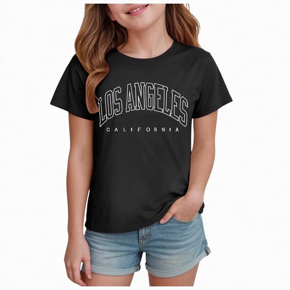 TOWED22 Toddler Girls T Shirts Graphic Short Sleeve Shirts 2-7 Years Cotton Baby Girl Cartoon Print Tees Clothes(Black,9-10 Y)