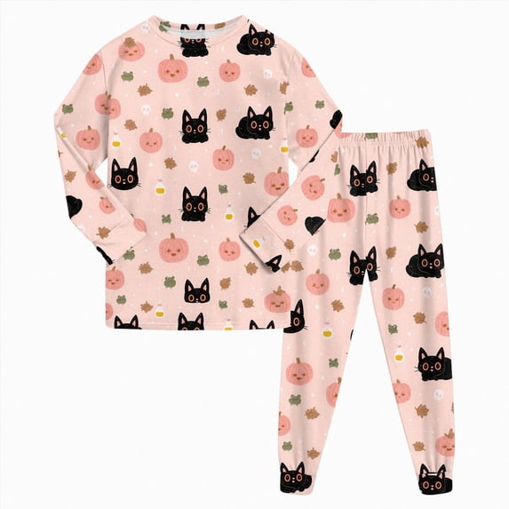 TOWED22 Toddler Halloween Pajamas Girls Boys Funny Graphic Print Pjs Sets Kids Snug fit 2pcs Long-Sleeve Fall Winter Sleepwear