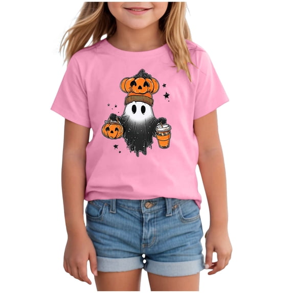 TOWED22 Toddler Halloween Shirt Baby Boy Girls Ghost Pumpkin Tshirts Kids Fall Spooky Season Short Sleeve Tee Tops,Pink,12-13 Y