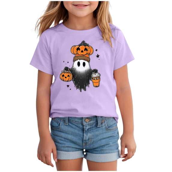 TOWED22 Toddler Halloween Shirt Baby Boy Girls Ghost Pumpkin Tshirts Kids Fall Spooky Season Short Sleeve Tee Tops,Purple,12-13 Y