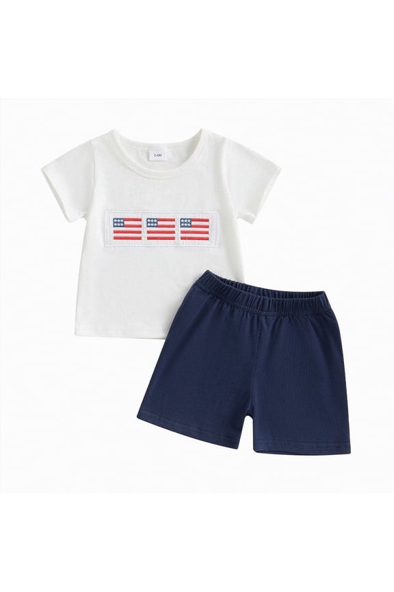 Toddler Infant Baby Boy Fourth of July Clothes Patriotic Flag T-Shirt and Striped Shorts 2Pcs Set 6M-5T(White,2-3 Y)