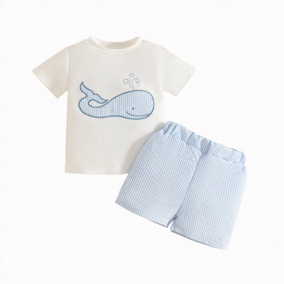TOWED22 Toddler Infant Baby Boy Outfits 2pcs Round Neck Short Sleeve Shirt Top Cute Koala Graphic Casual Rolled Shorts Summer Clothes(Light Blue,6-12 M)