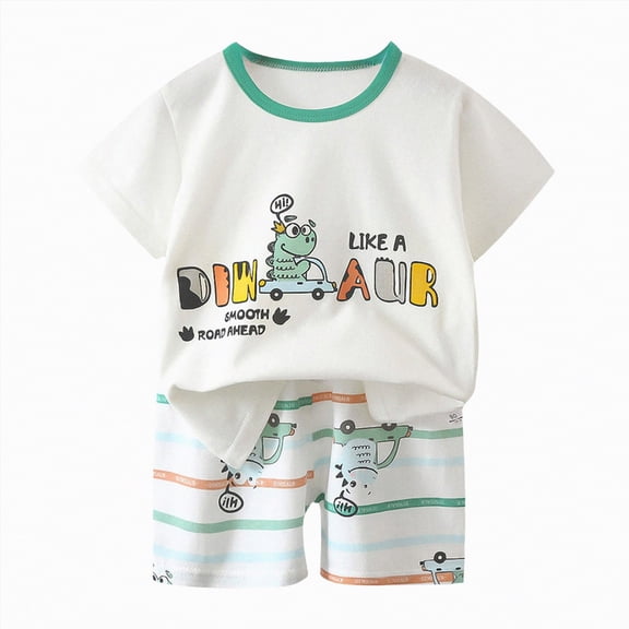 TOWED22 Toddler Infant Baby Boy Outfits 2pcs Short Sleeve Top Tee Casual Cargo Shorts Truck Print Clothes(White,4-5 Y)