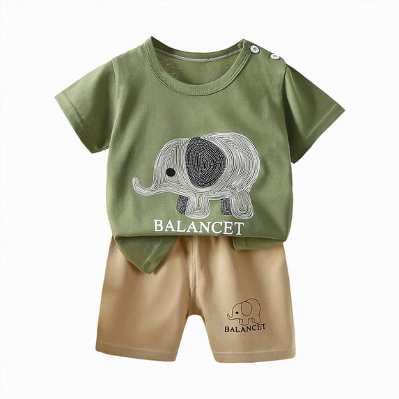 TOWED22 Toddler Infant Baby Boy Outfits Short Sleeve Crewneck Tee Top Casual Shorts 2pcs Summer Clothes(AG,5-6 Y)