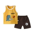 thumbnail image 1 of TOWED22 Toddler Infant Baby Boy Summer Outfit Letter Short Sleeve Elastic Stripes Shorts Brothers T-shirt 2Pcs Set(Black,3-4 Y), 1 of 3
