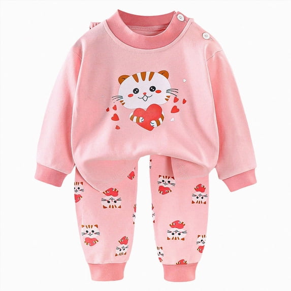 TOWED22 Toddler Infant Baby Girl Boy 2pcs Long Sleeve Cotton T Shirt and Joggers Pants Set Relaxed Fit Print Fall Winter Clothes Outfits Clothing(Pink,4-5 Y)
