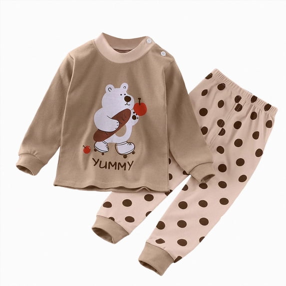 TOWED22 Toddler Infant Baby Girl Boy Outfits Set 2pcs Long Sleeve Sweatshirt Tops Pocket Pants Cartoon Graphic Print Clothes Clothing(Khaki,5-6 Y)