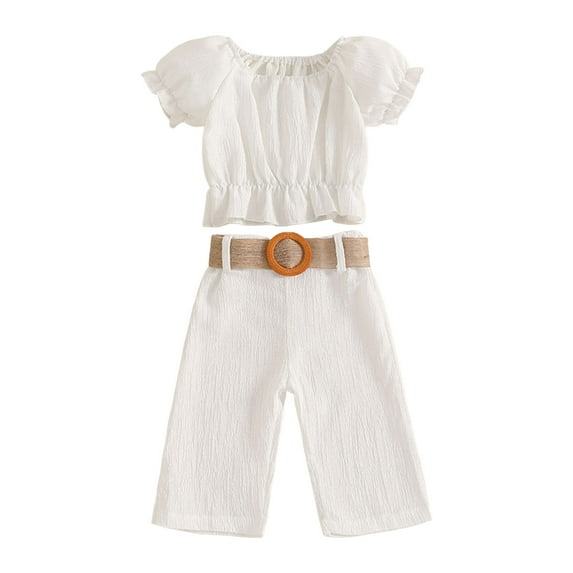 TOWED22 Toddler Infant Baby Girl Summer Clothes Print Sweatshirt Top Bell Bottoms Pants Summer Outfit Girl White,2-3 Y