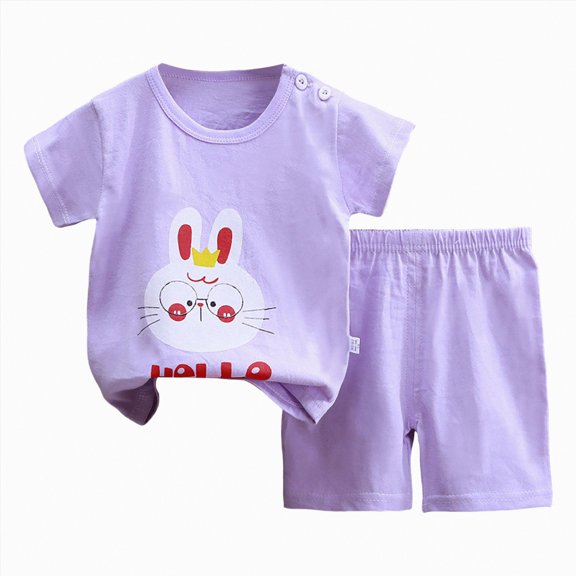 TOWED22 Toddler Kid Boy Clothes Monkey Banana Print Crewneck Short Sleeve Tee Shirt Drawstring Shorts 2pcs Summer Outfits(Purple,12-18 M)