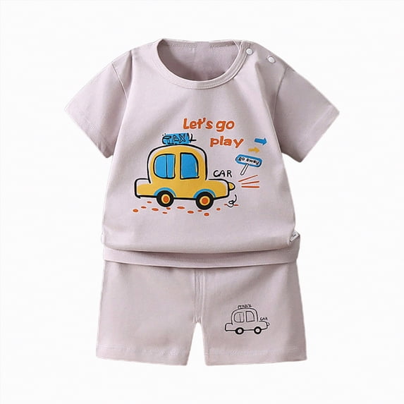 TOWED22 Toddler Kids Baby Boy Clothes Summer 2pcs Dinosaur Print Short Sleeve Shirt Elastic Shorts Outfits(Grey,3-6 M)