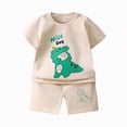 thumbnail image 1 of TOWED22 Toddler Kids Baby Boy Clothes Summer 2pcs Dinosaur Print Short Sleeve Shirt Elastic Shorts Outfits(Khaki,7-8 Y), 1 of 4