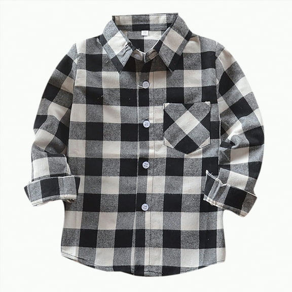 TOWED22 Toddler Kids Baby Boys Girls Flannel Plaid Shirt Long Sleeve Button Down Tops Outfits(Light Gray,12-18 M)