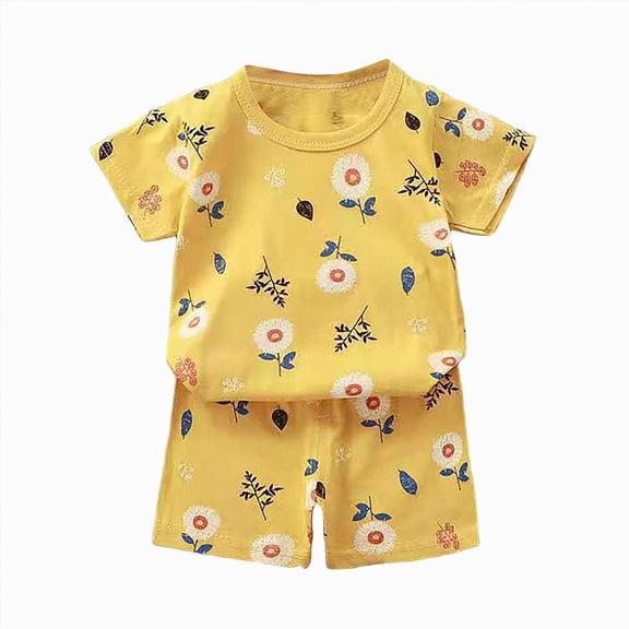 TOWED22 Toddler Kids Girl Clothes Floral Letter Graphic Top Shorts 2PC Girls Summer Short Set(Light Yellow,5-6 Y)