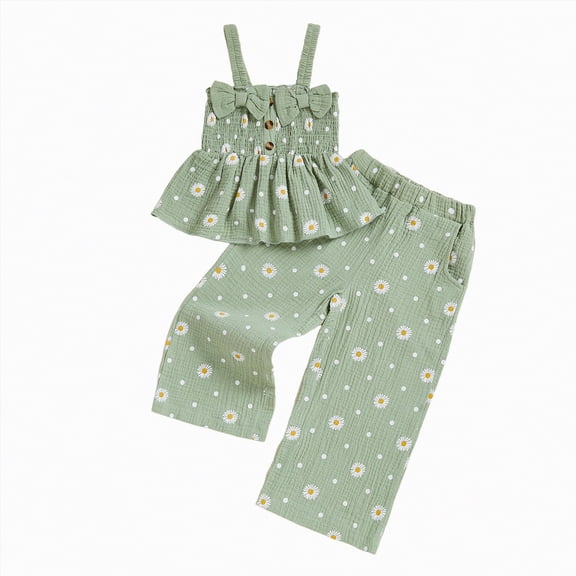 TOWED22 Toddler Kids Girl Clothes Sleeveless Halter Tops and Long Pants 2pcs Sets Baby Summer Outfits 12 24 Months(Light Green,5-6 Y)