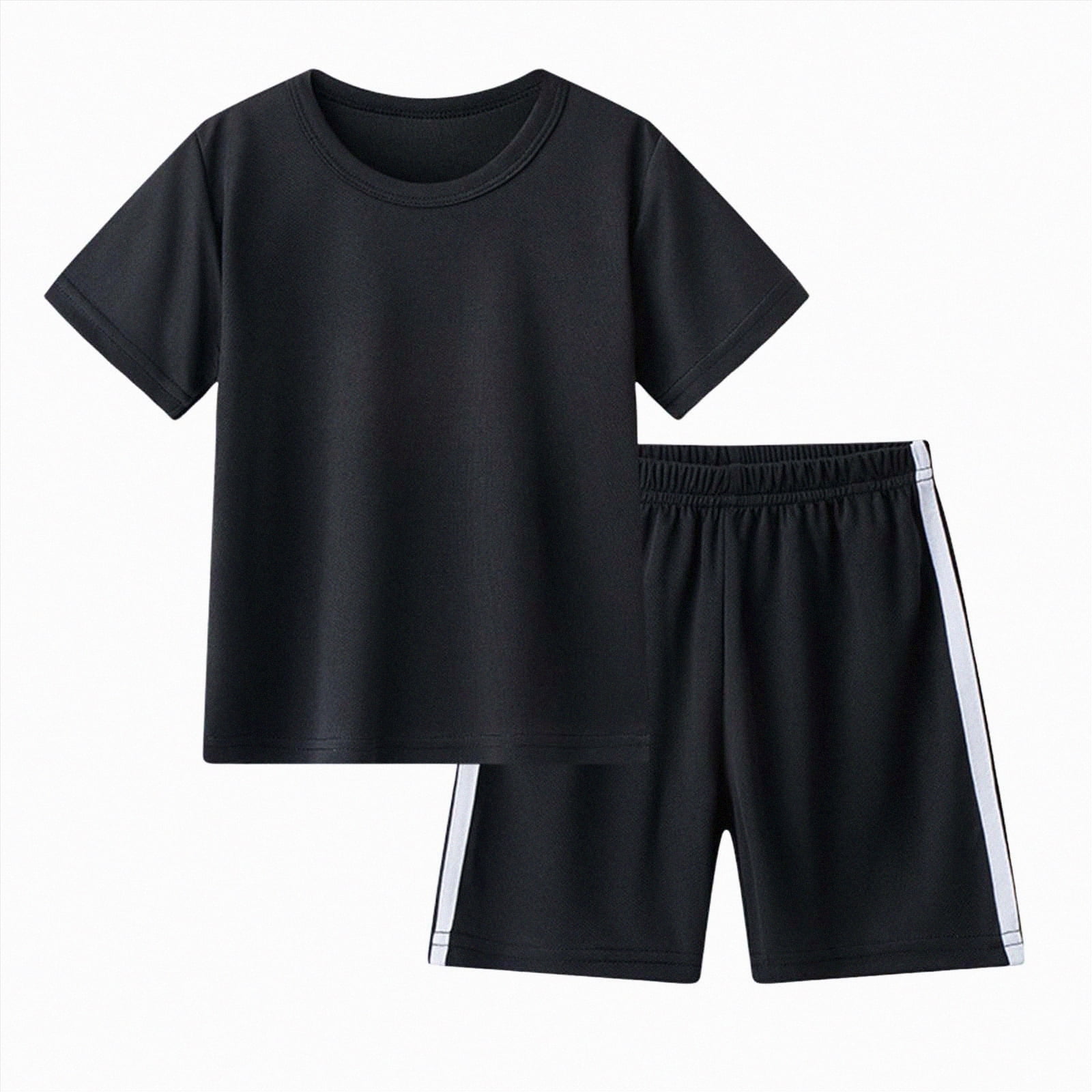 Toddler Kids Plain Short Sleeve T-Shirt and Shorts Set Unisex Cotton Summer Outfit Clothes for Little Boys or Girls Black,6-7 Y