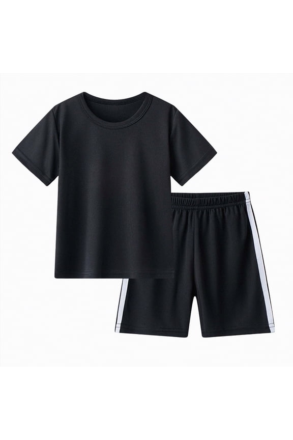 Toddler Kids Plain Short Sleeve T-Shirt and Shorts Set Unisex Cotton Summer Outfit Clothes for Little Boys or Girls Black,6-7 Y
