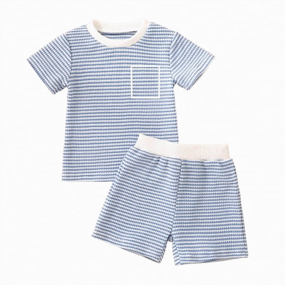 TOWED22 Toddler Kids Plain Short Sleeve T-Shirt and Shorts Set Unisex Cotton Summer Outfit Clothes for Little Boys or Girls(Blue,6-12 Months)