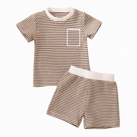 TOWED22 Toddler Kids Plain Short Sleeve T-Shirt and Shorts Set Unisex Cotton Summer Outfit Clothes for Little Boys or Girls(Khaki,12-18 Months)