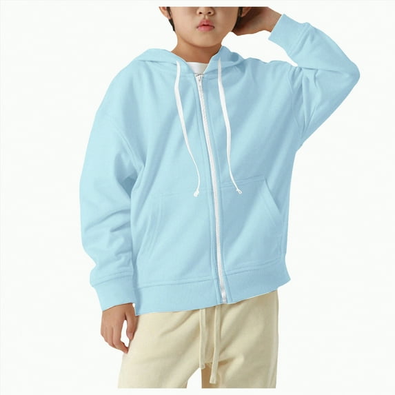 TOWED22 Toddler Kids Zip Up Hoodie Sweatshirt Fall Clothes Boys Hooded Jacket(Sky Blue,3-4 Y)
