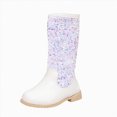 thumbnail image 1 of TOWED22 Toddler Little/Big Girls Back Zip Knee High Boots Waterproof Riding Cute Snow Boots(White,12.5), 1 of 9