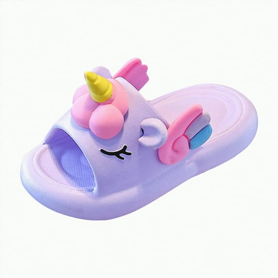 TOWED22 Toddler Little Kids Slide Sandals Comfy Non-slip Unicorn Summer Beach Pool Water Shoes Thick Sole Boys Girls Shower Slippers(Purple,1)