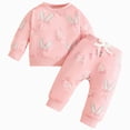 thumbnail image 1 of TOWED22 Toddler Newborn Girl Clothes Cute Long Sleeve Top + Elastic Waist Pants 2Pcs Fall Winter Clothing Set(Pink,12-18 M), 1 of 9