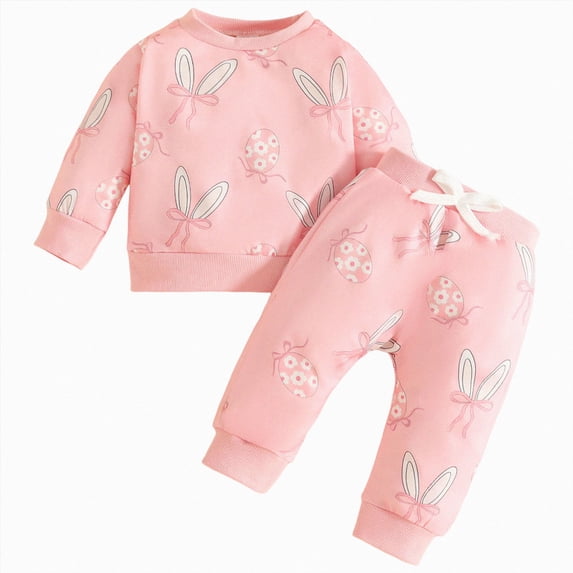 TOWED22 Toddler Newborn Girl Clothes Cute Long Sleeve Top + Elastic Waist Pants 2Pcs Fall Winter Clothing Set(Pink,3-6 M)