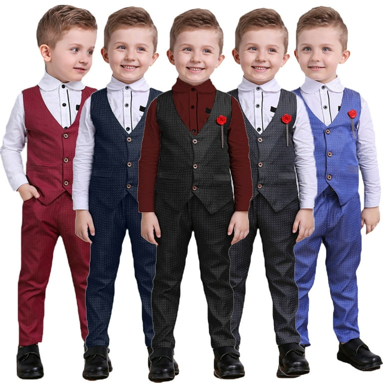 TOWED22 Toddler Outfits For Boys,Baby Boy Casual Suit 2pcs Cotton Long  Sleeve Solid Blue Romper Shirt Pant with Suspenders Clothing Set Outfit,Grey  