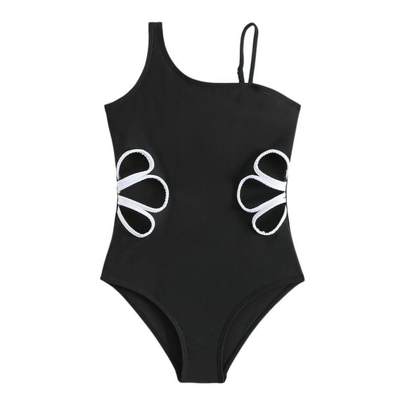 TOWED22 Toddler Swimsuit Girl Solid Color Stripe One-Piece Baby Bathing Suits(Black,10-11 Years)