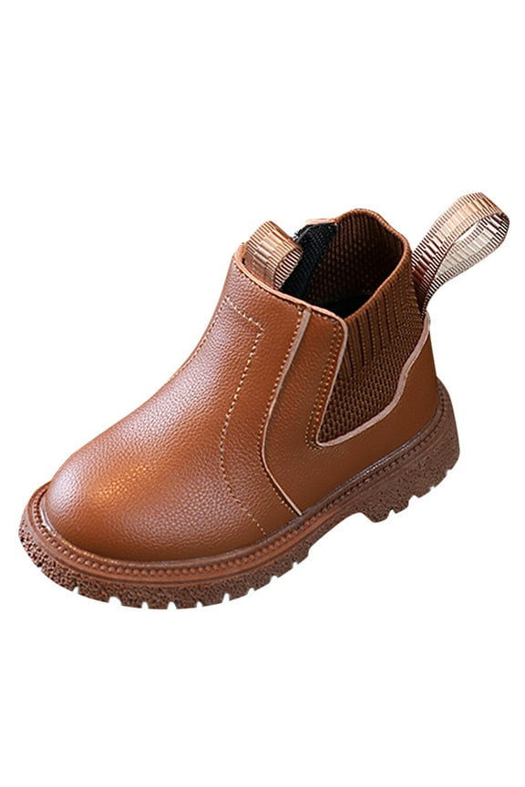 Toddler Winter Outdoor Boots Girls Boys Children Ankle Boots Kids Low Heel Booties Fashion Side Zipper Short Flat Shoes (Brown, 9 Toddler)