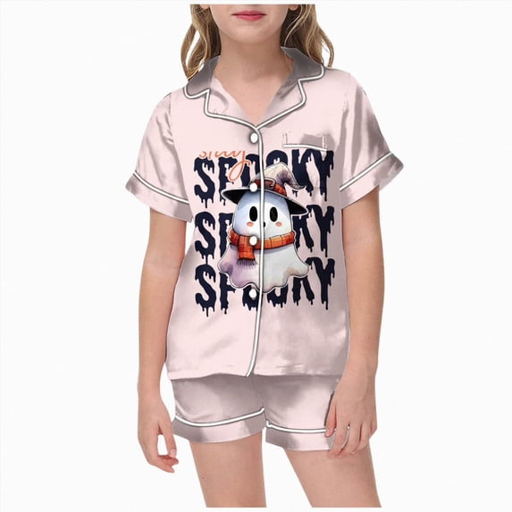 TOWED22 Toddlers Halloween Pajamas Baby Kids Girl Print Pajama Set Pumpkin Pjs Jammies Button Down Lounge Sleepwear,10-11 Y