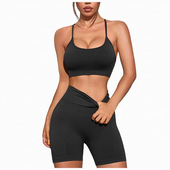TOWED22 Two Piece Workout Sets for Women Tank Top Matching High Waist Booty Lifting Shorts Gym Yoga Active Wear Outfits(Black,L)