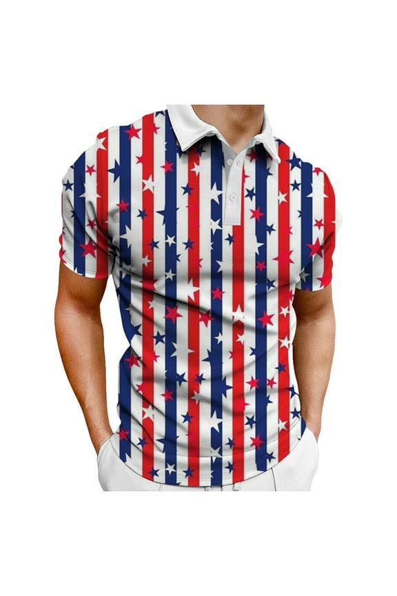 Tshirts Shirts for Men Slim Fit,Mens Polo Shirts Trendy Short Sleeve Golf T Shirt 4th of July Graphic Tees(Red,3XL)