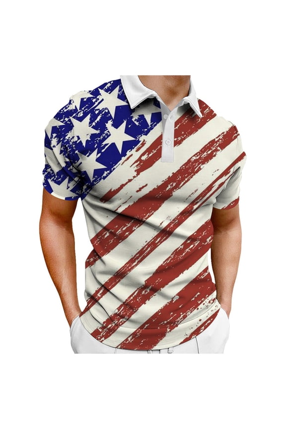 USA Flag Golf Polo Shirt Mens American Flag Polo Shirts 4th of July Golf Shirts Short Sleeve Tennis Shirt( Red,3XL)
