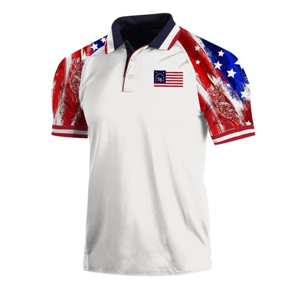 TOWED22 USA Flag Men Polo Shirts Patriotic American Tee Short Sleeve Crewneck Independence Day Polo Shirts(Red,XXL)